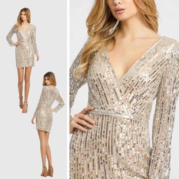 Mac Duggal 41029 Size 10 Nude Beige Cream Silver Fully Embellished Short Dress - Picture 1 of 5